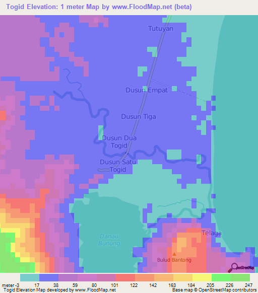 Togid,Indonesia Elevation Map