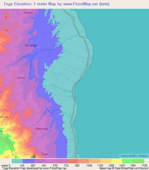 Toga,Indonesia Elevation Map