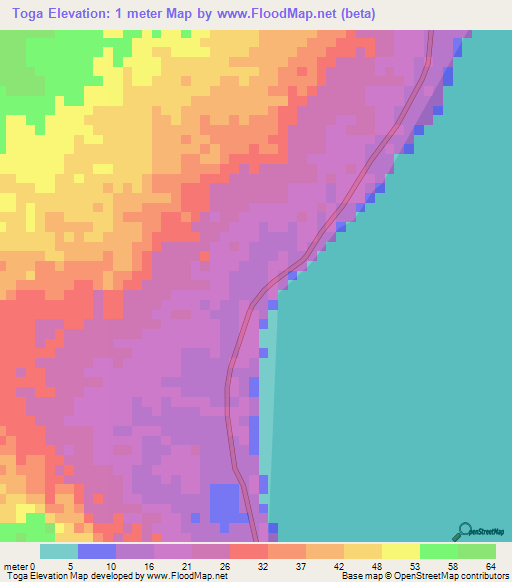 Toga,Indonesia Elevation Map