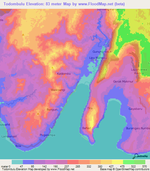 Todombulu,Indonesia Elevation Map