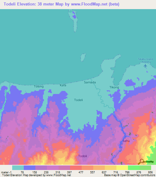 Todeli,Indonesia Elevation Map