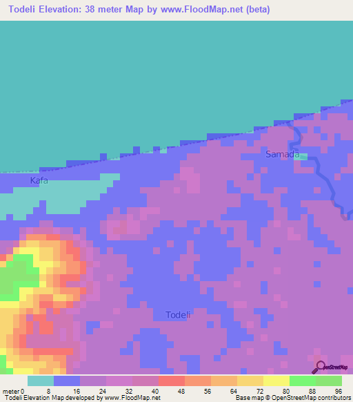 Todeli,Indonesia Elevation Map