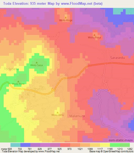 Toda,Indonesia Elevation Map