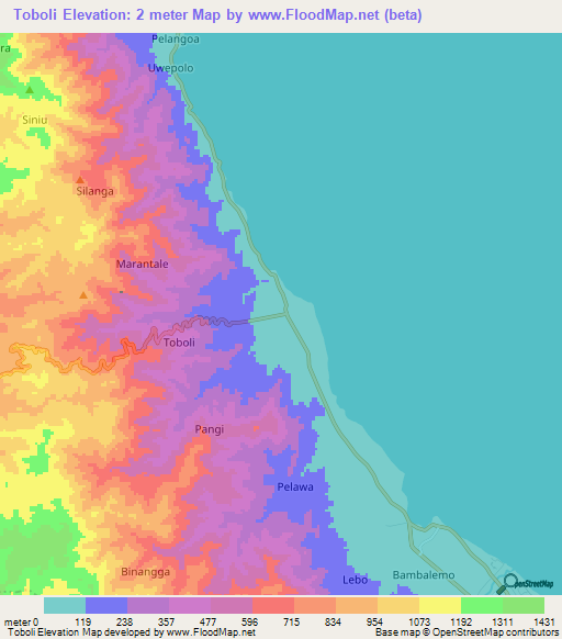 Toboli,Indonesia Elevation Map