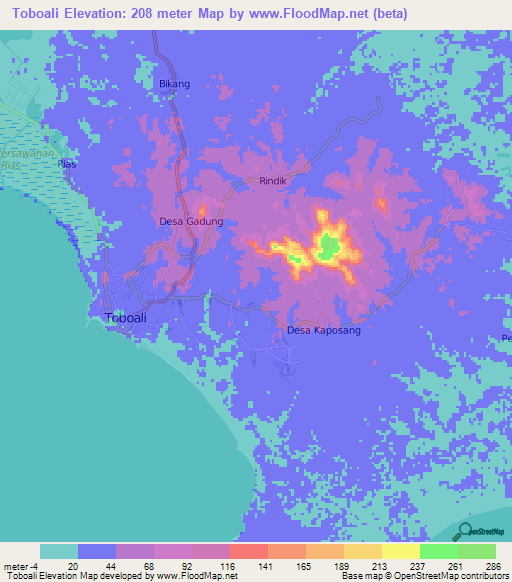 Toboali,Indonesia Elevation Map