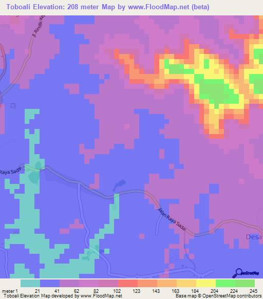 Toboali,Indonesia Elevation Map