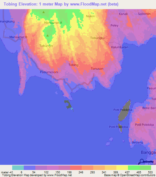 Tobing,Indonesia Elevation Map