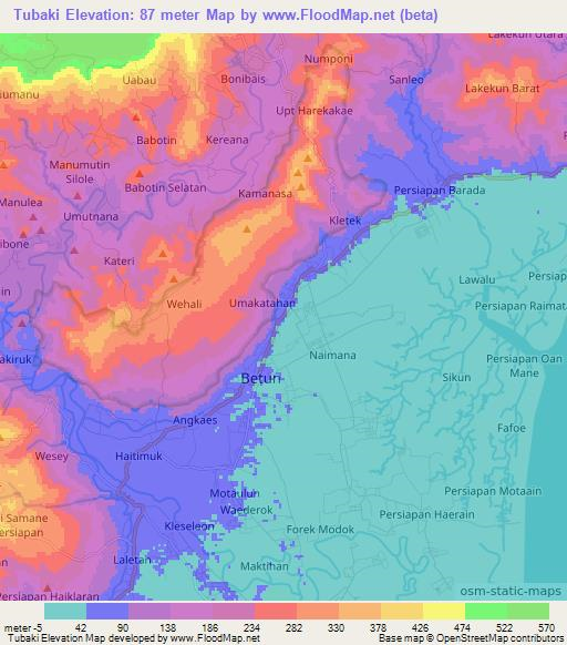 Tubaki,Indonesia Elevation Map