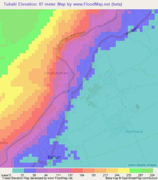 Tubaki,Indonesia Elevation Map