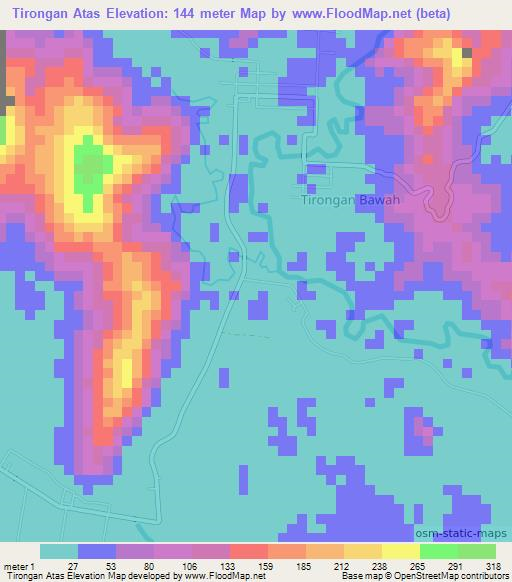 Tirongan Atas,Indonesia Elevation Map