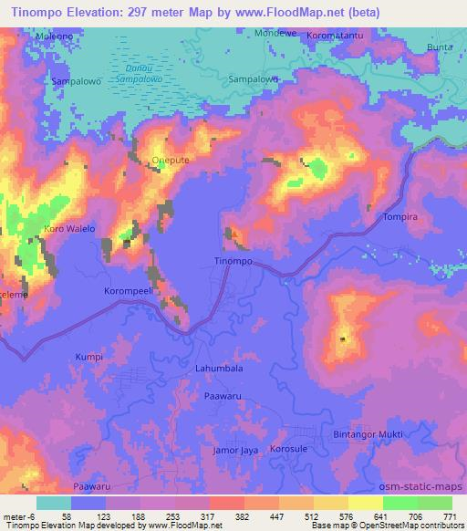 Tinompo,Indonesia Elevation Map