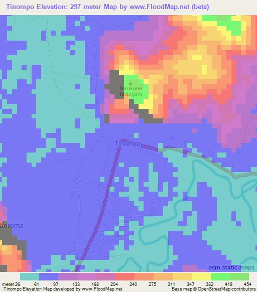 Tinompo,Indonesia Elevation Map