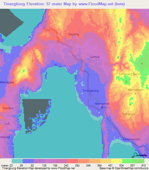 Tinangkung,Indonesia Elevation Map