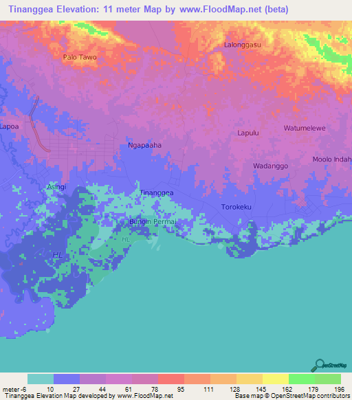 Tinanggea,Indonesia Elevation Map