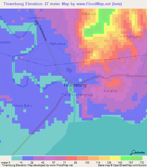 Tinambung,Indonesia Elevation Map