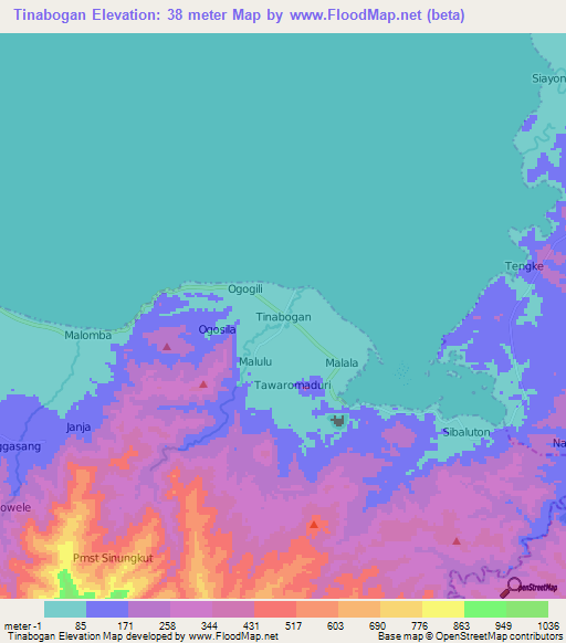 Tinabogan,Indonesia Elevation Map