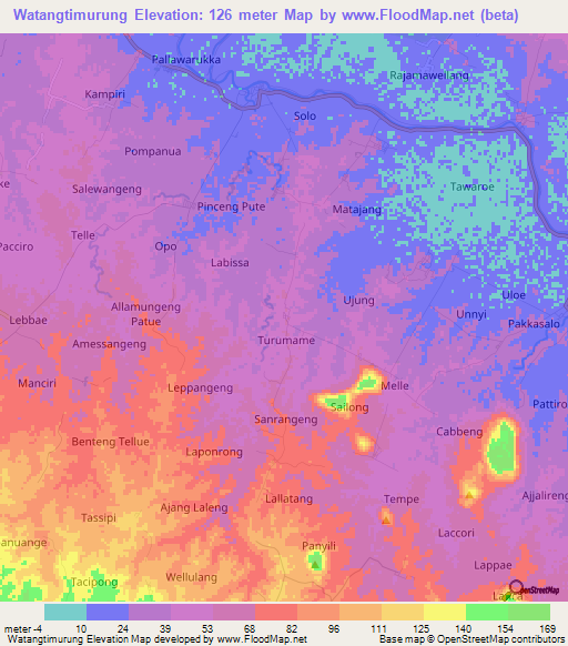 Watangtimurung,Indonesia Elevation Map