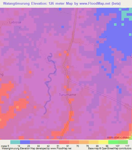 Watangtimurung,Indonesia Elevation Map
