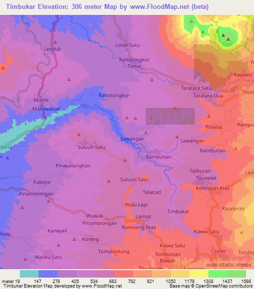 Timbukar,Indonesia Elevation Map