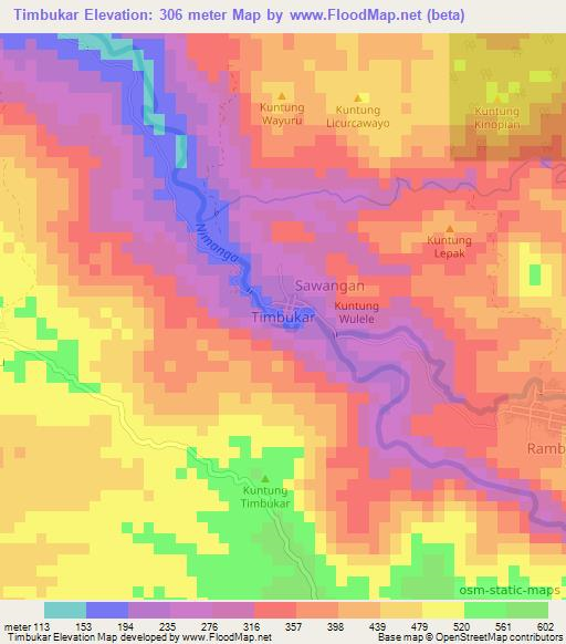 Timbukar,Indonesia Elevation Map