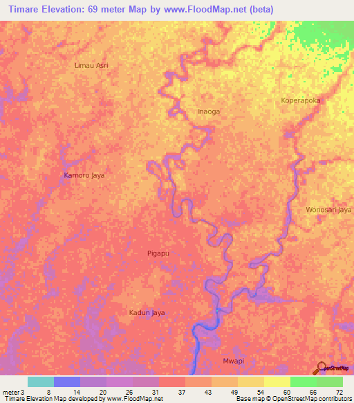 Timare,Indonesia Elevation Map