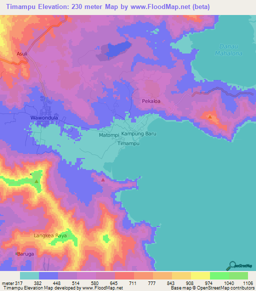 Timampu,Indonesia Elevation Map