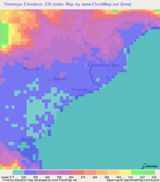 Timampu,Indonesia Elevation Map