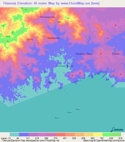 Tilamuta,Indonesia Elevation Map