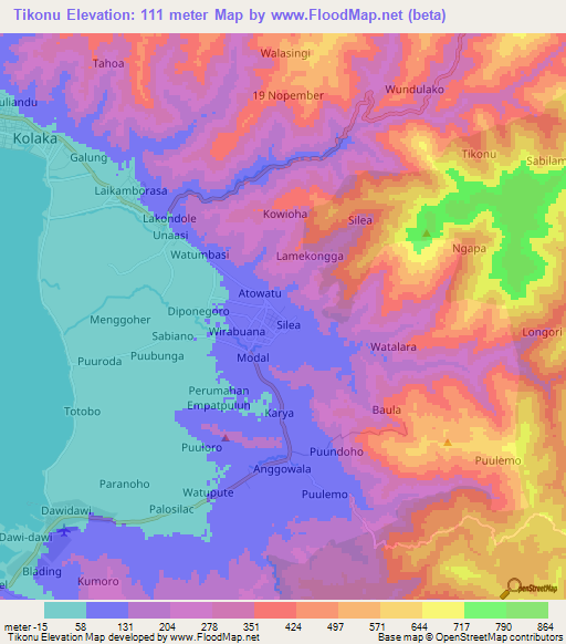 Tikonu,Indonesia Elevation Map