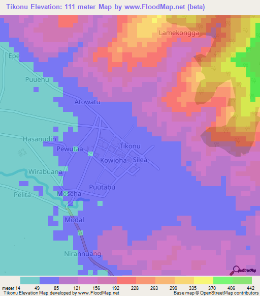 Tikonu,Indonesia Elevation Map