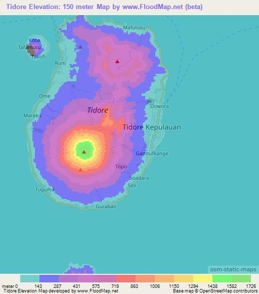 Tidore,Indonesia Elevation Map