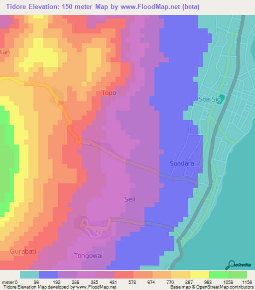 Tidore,Indonesia Elevation Map