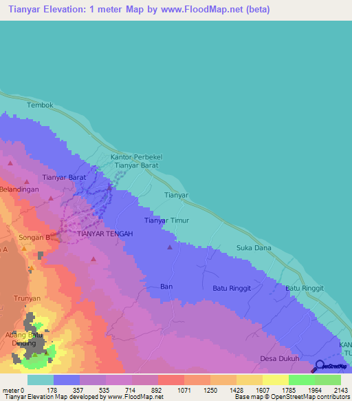 Tianyar,Indonesia Elevation Map