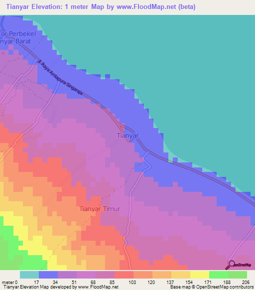 Tianyar,Indonesia Elevation Map