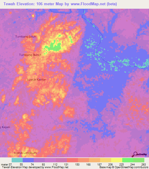 Tewah,Indonesia Elevation Map