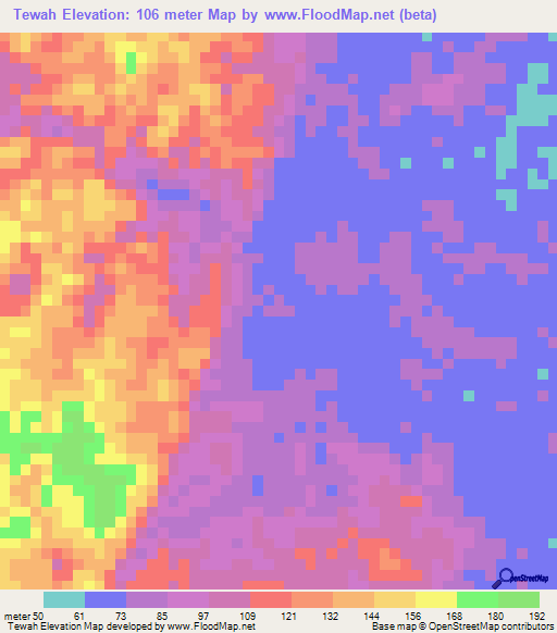 Tewah,Indonesia Elevation Map