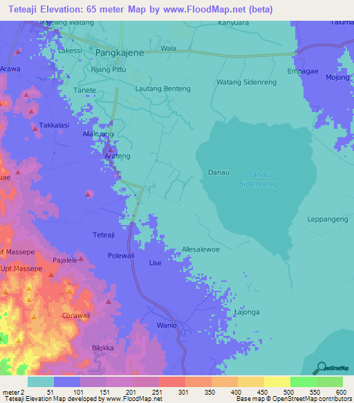 Teteaji,Indonesia Elevation Map