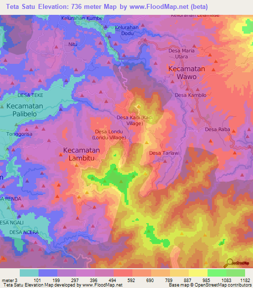 Teta Satu,Indonesia Elevation Map