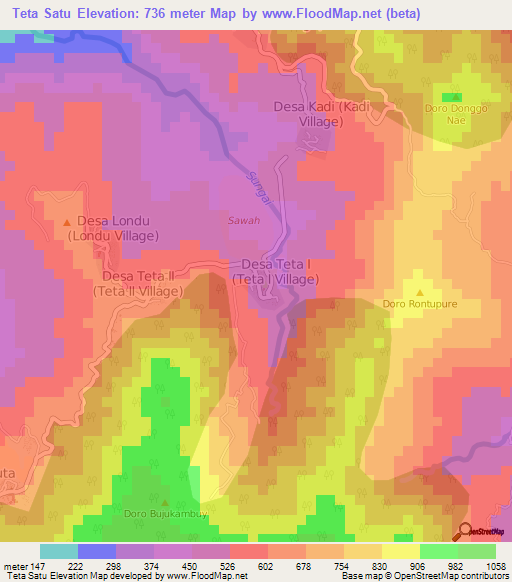 Teta Satu,Indonesia Elevation Map