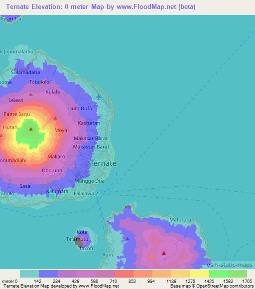 Ternate,Indonesia Elevation Map