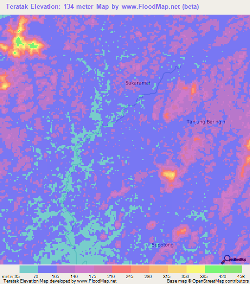 Teratak,Indonesia Elevation Map