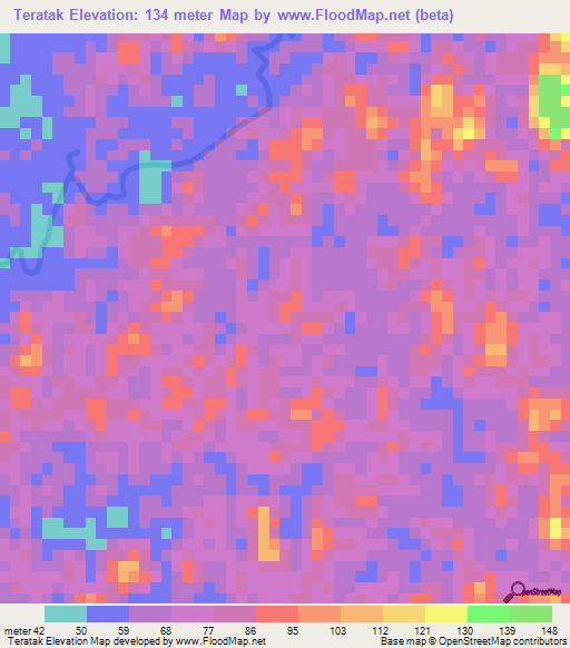 Teratak,Indonesia Elevation Map