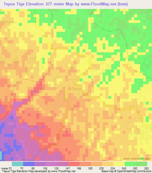 Tepus Tiga,Indonesia Elevation Map