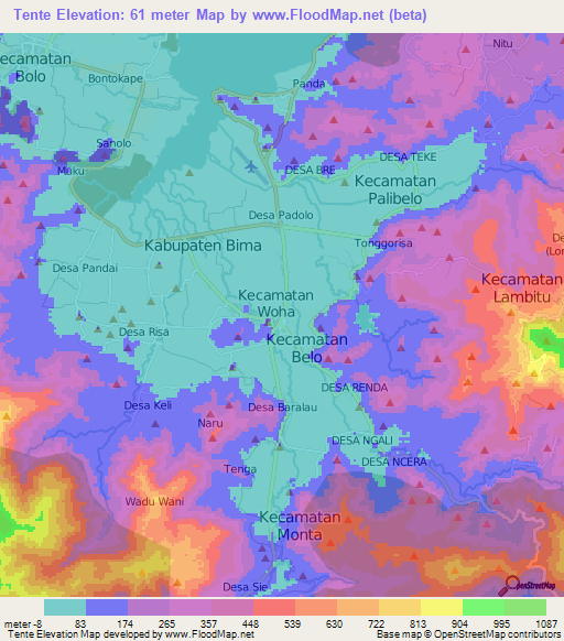 Tente,Indonesia Elevation Map