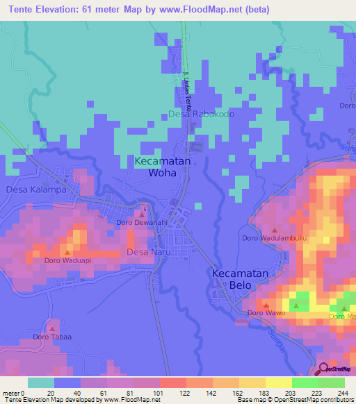 Tente,Indonesia Elevation Map