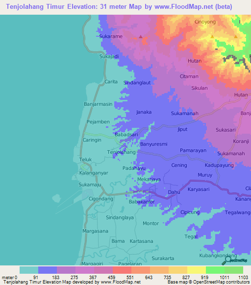 Tenjolahang Timur,Indonesia Elevation Map