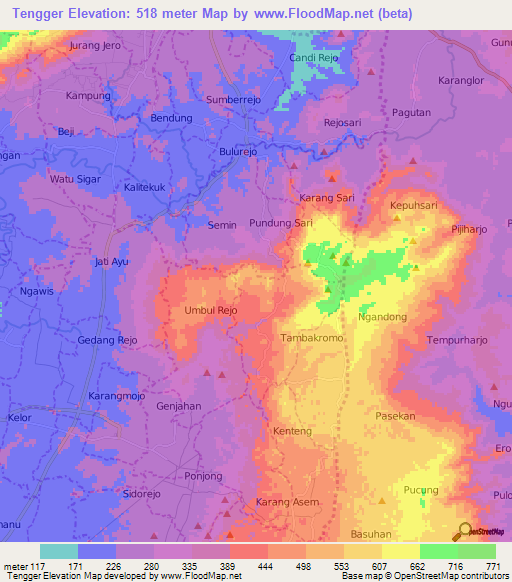 Tengger,Indonesia Elevation Map