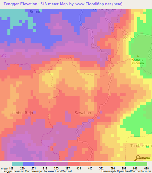 Tengger,Indonesia Elevation Map