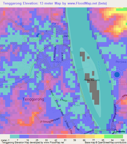 Tenggarong,Indonesia Elevation Map