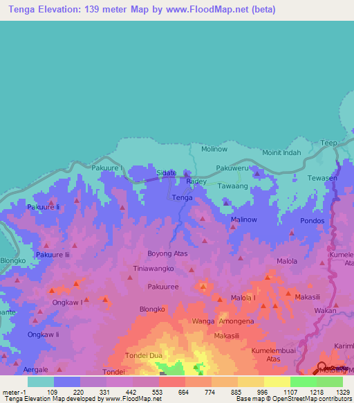 Tenga,Indonesia Elevation Map